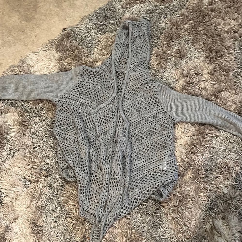 Grey hoodie.
